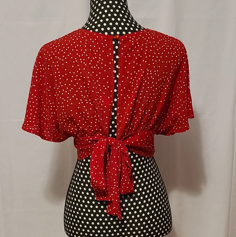 Shein Polka Dot Tie Around Overlay Top Red And White